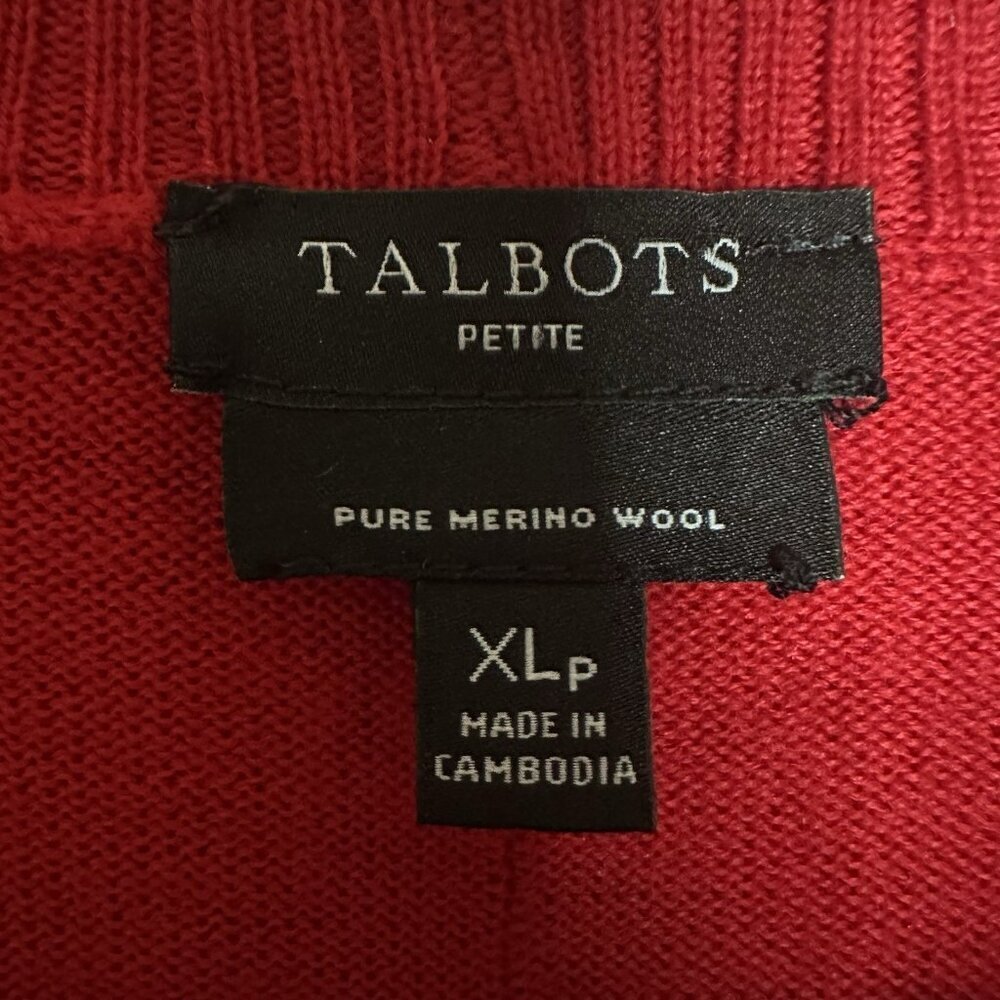 Talbots 100% Merino Wool Red Mock Neck Sweater Women Petite XL PXL Tunic Ribbed - Picture 2 of 8